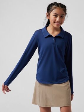 Athleta Girl School Day Long Sleeve Polo Navy Uniform Top Multiple Sizes